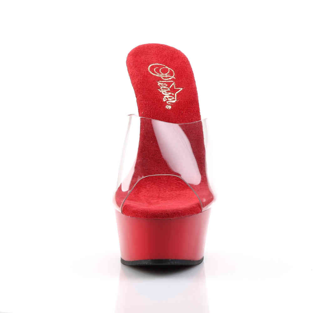 Pleaser - DELIGHT-601 Mules with heel - Red/Transparent